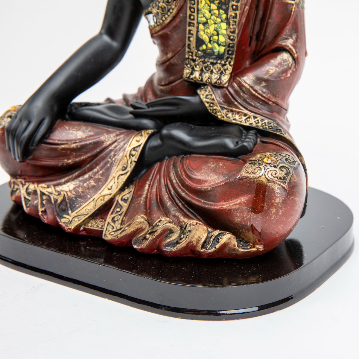 Black Polyresin Buddha Statue with Red Embellished Robe - 9.75"