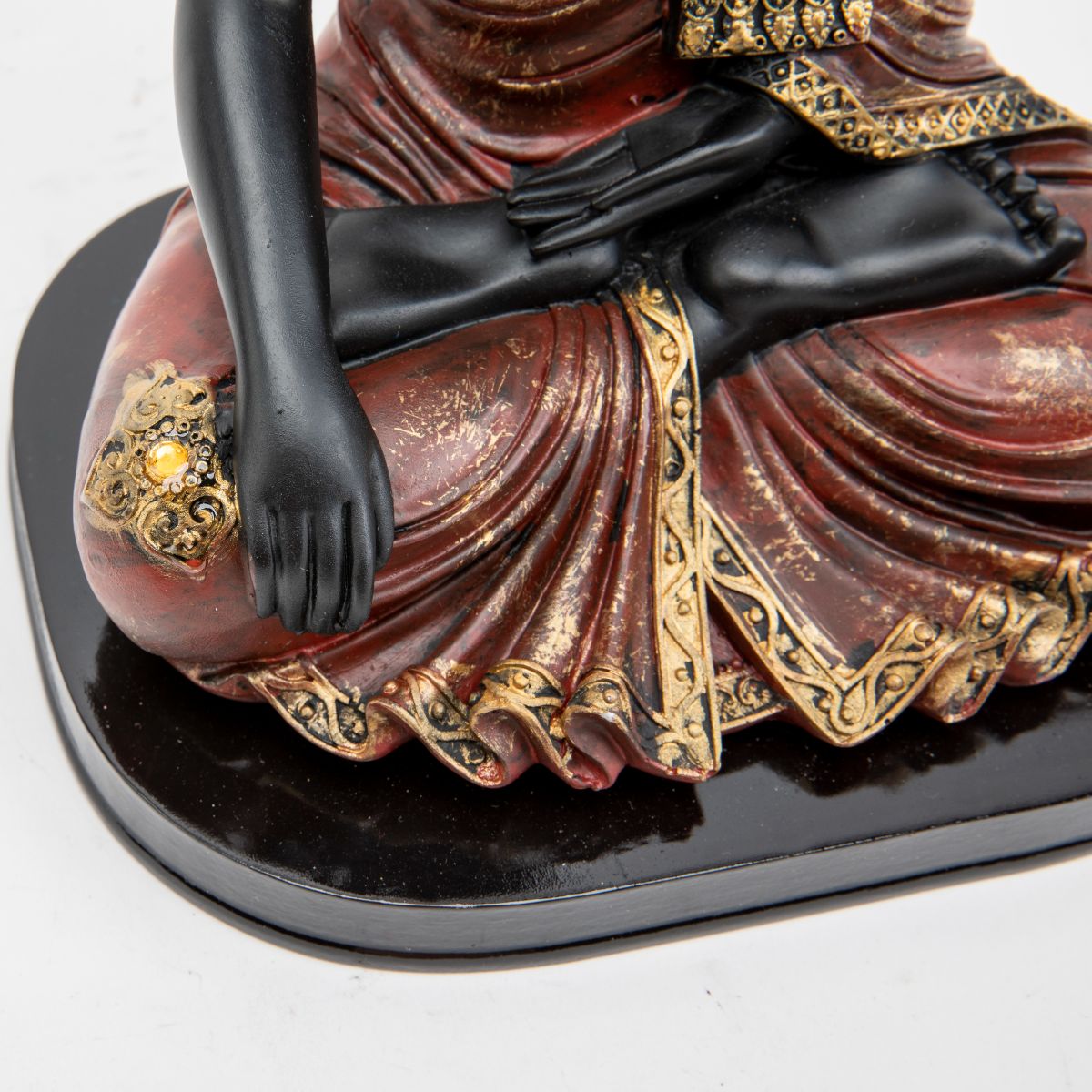 Black Polyresin Buddha Statue with Red Embellished Robe - 9.75"