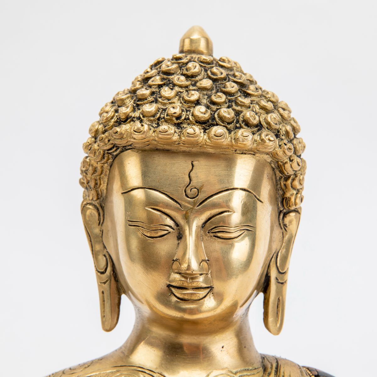 Brass Buddha Statue with Mosaic Detailing - 12"