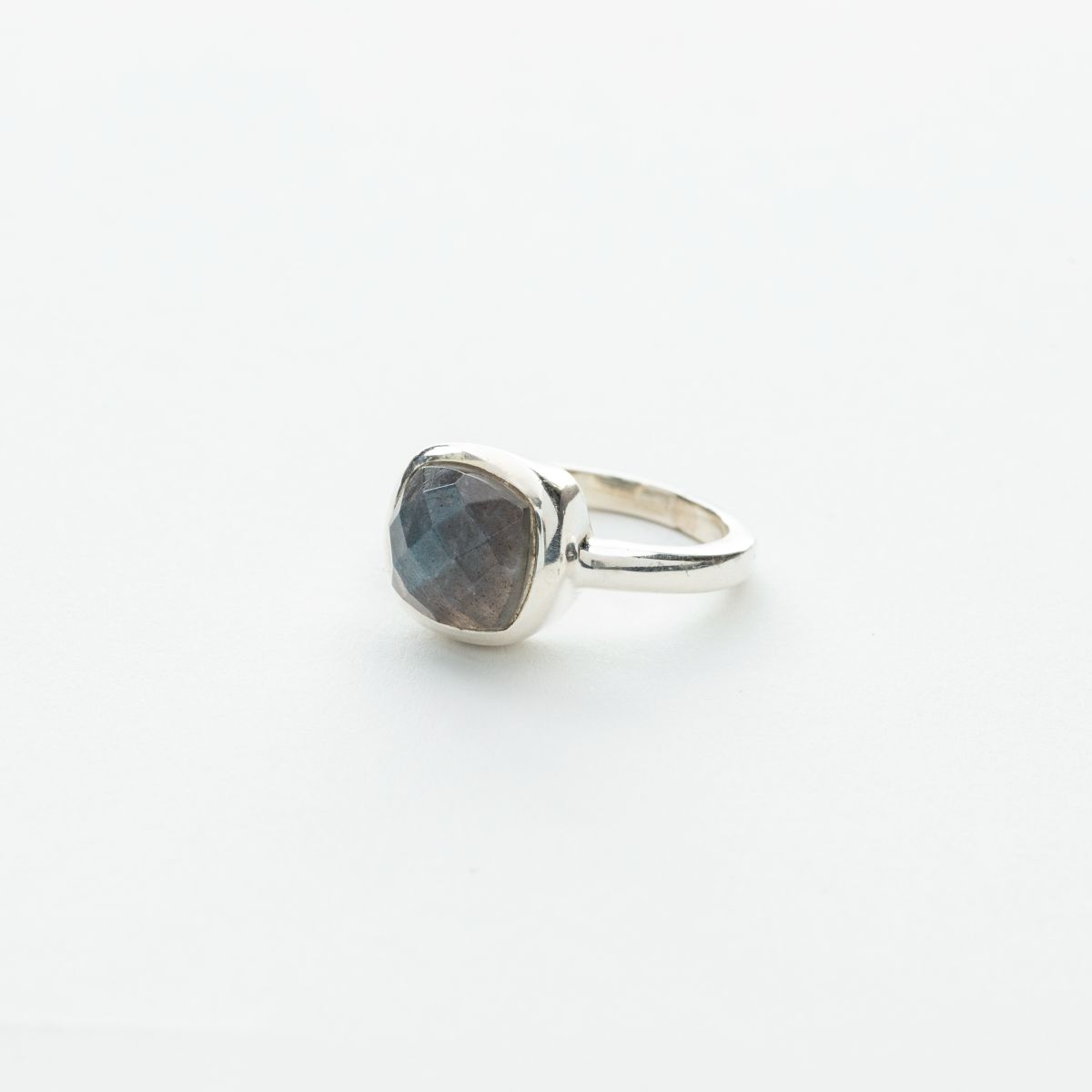 Large Square Labradorite Stone Ring in Silver