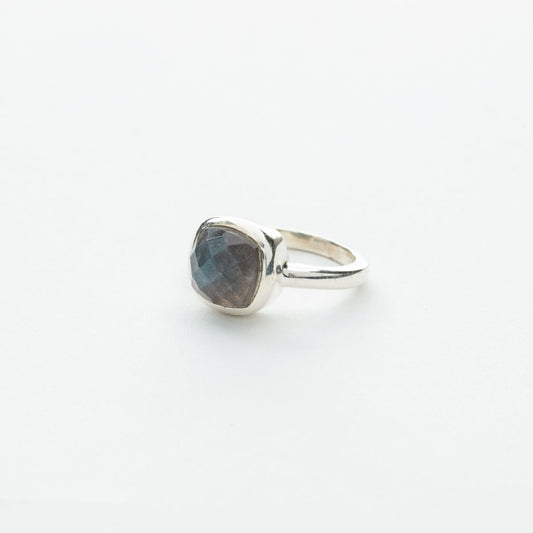 Large Square Labradorite Stone Ring in Silver