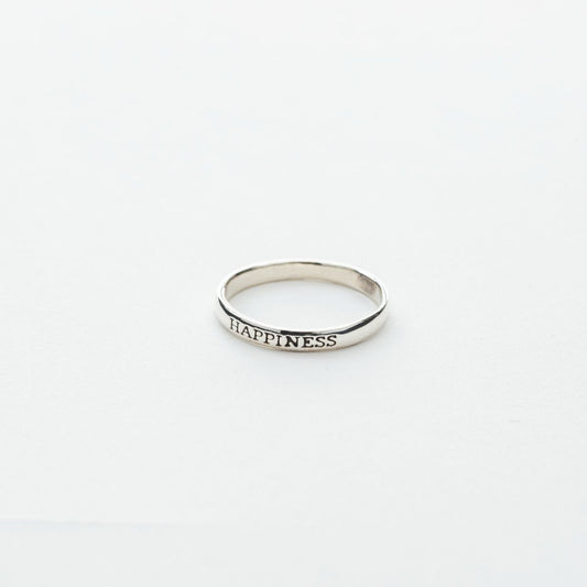 "Happiness" Script Skinny Band Ring in Silver