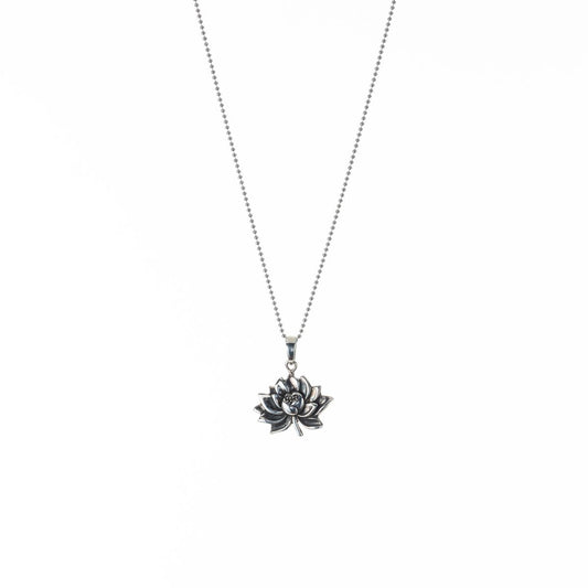 Lotus Flower Pendant Necklace in Silver