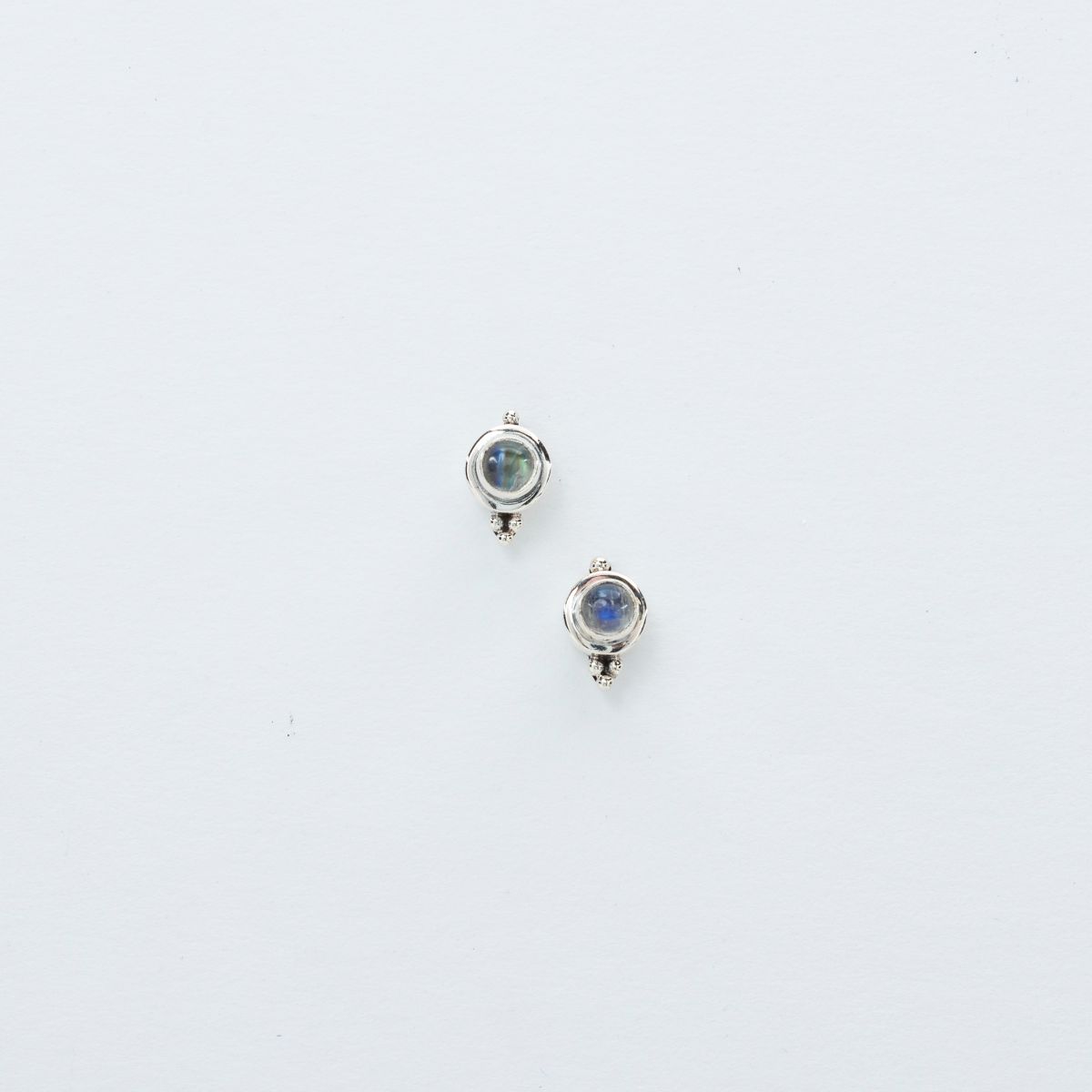 Tiny Rainbow Moonstone Stud Earrings in Sterling Silver