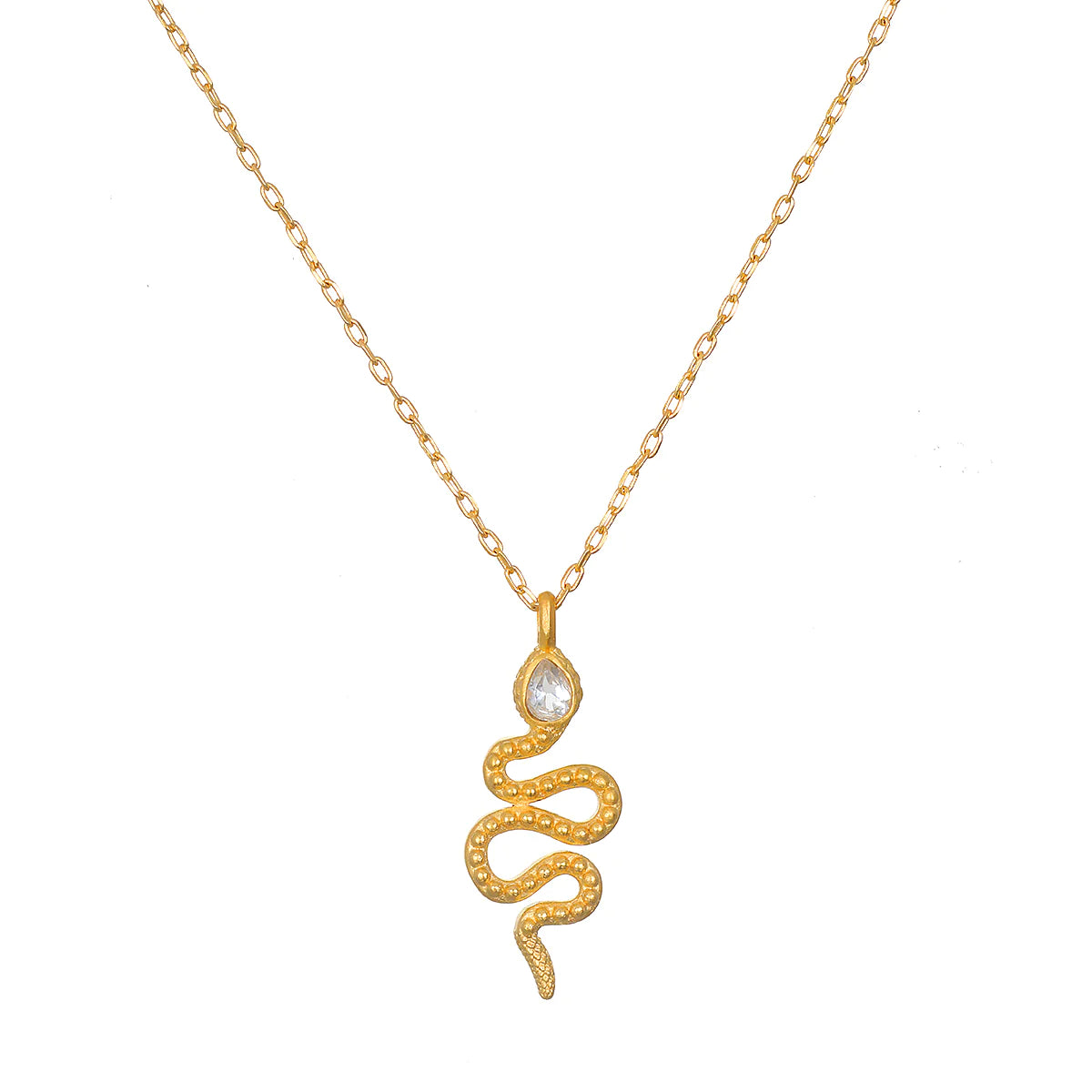 Serpent White Topaz Gold Pendant Necklace