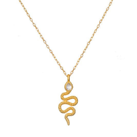 Serpent White Topaz Gold Pendant Necklace