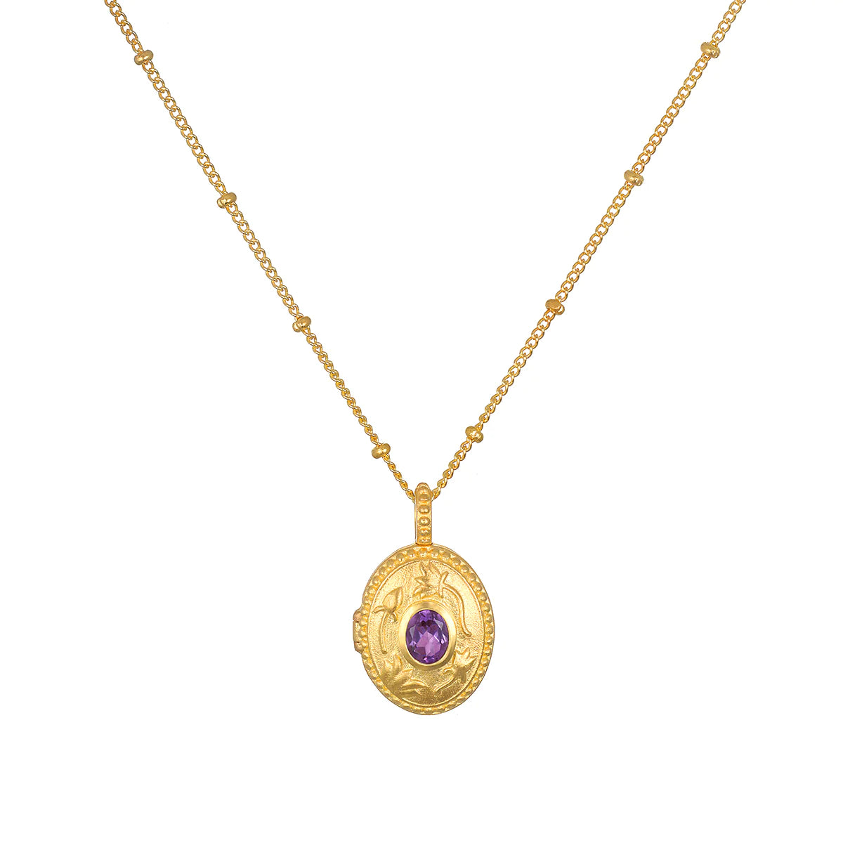 Gold Lotus Flower Gemstone Locket Necklace DharmaCrafts