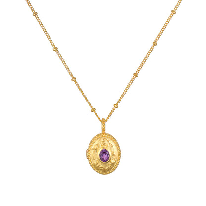 Gold Lotus Flower Gemstone Locket Necklace