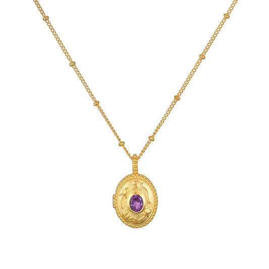 Gold Lotus Flower Gemstone Locket Necklace