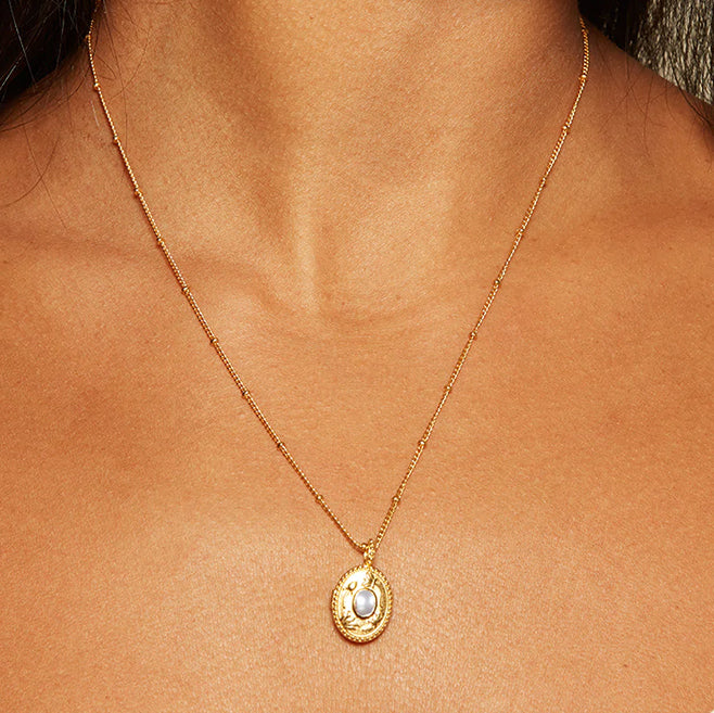 Gold Lotus Flower Gemstone Locket Necklace