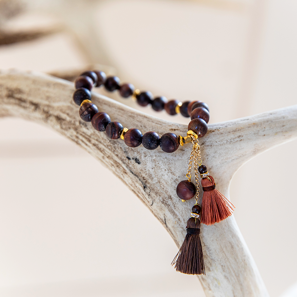 Akha Matte Gemstone and Tassel Bracelet
