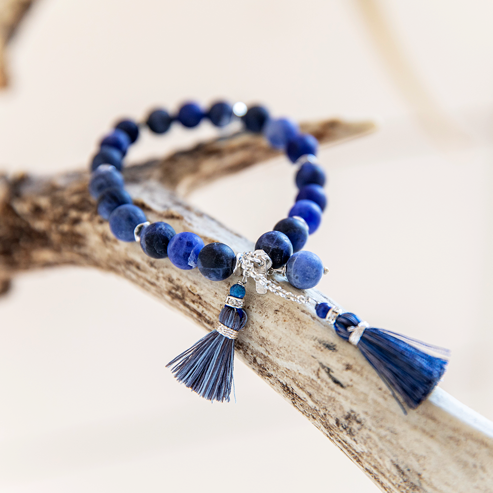 Akha Matte Gemstone and Tassel Bracelet