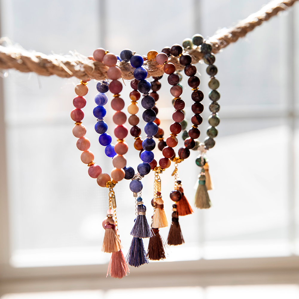 Akha Matte Gemstone and Tassel Bracelet