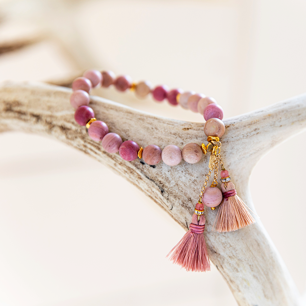 Akha Matte Gemstone and Tassel Bracelet