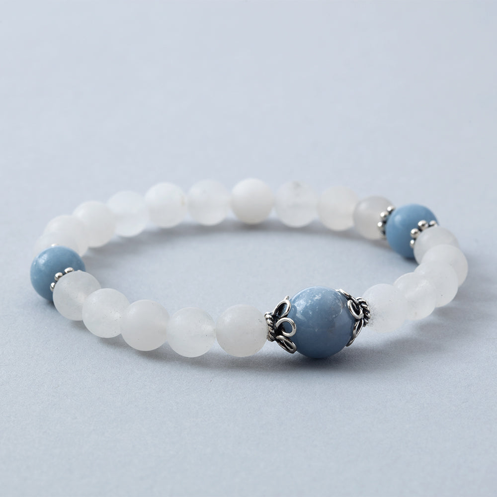 Matte Rock Crystal with Angelite Stretchy Bracelet