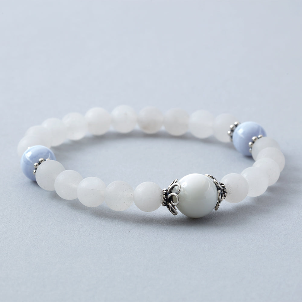 Matte Rock Crystal w/ Blue Lace Agate Stretchy Bracelet