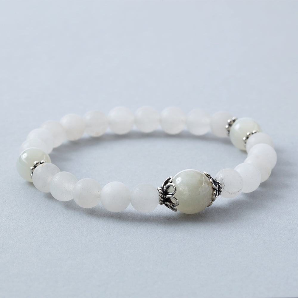 Matte Rock Crystal w/ Moonstone Stretchy Bracelet