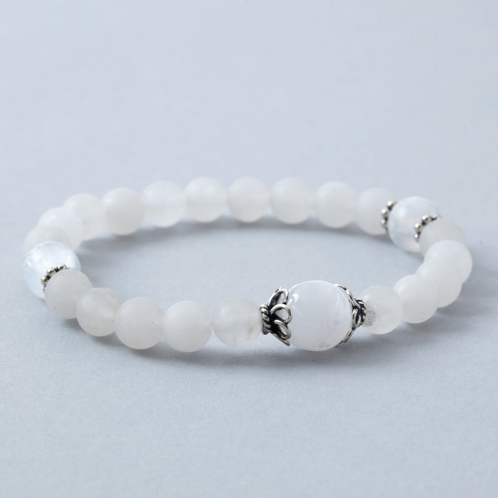 Matte Rock Crystal with Selenite Stretchy Bracelet