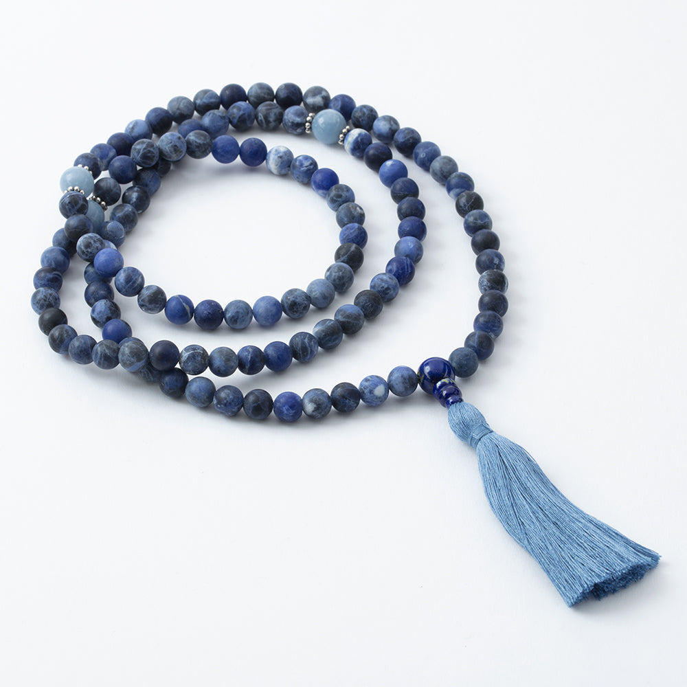 Matte Sodalite and Angelite Mala, 108 bead