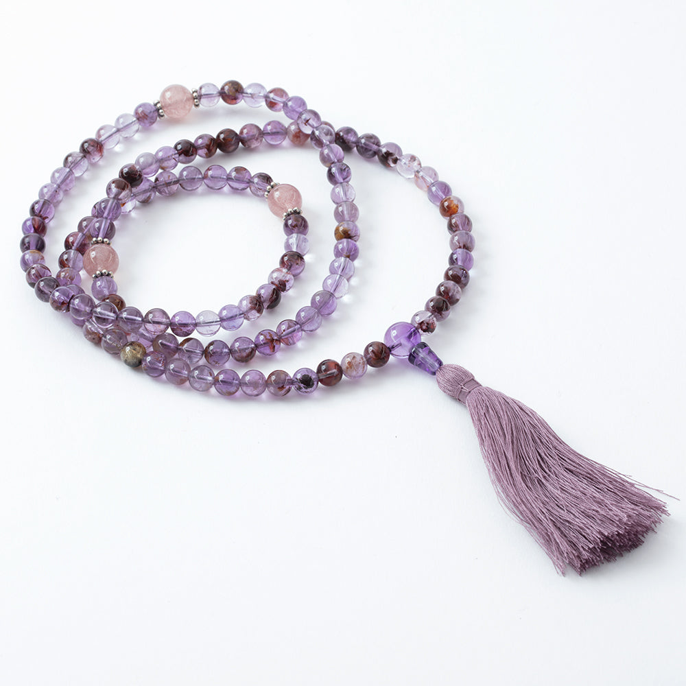 Popular Rose Quartz 108 Beads Mala Prayer Amethyst Beads Healing Balance Necklace