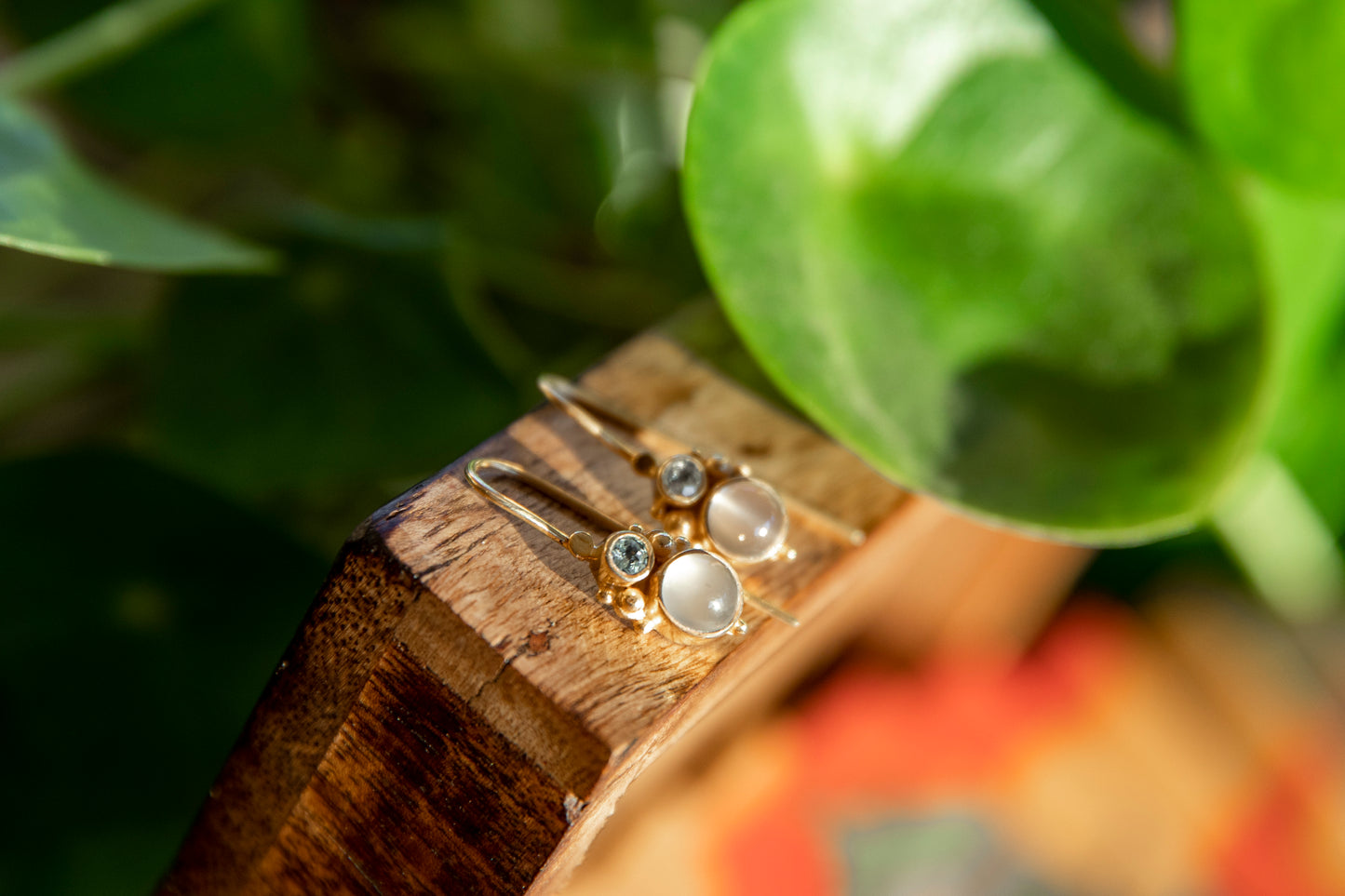 Gold Plated Moonstone and Blue Topaz Drop Earrings