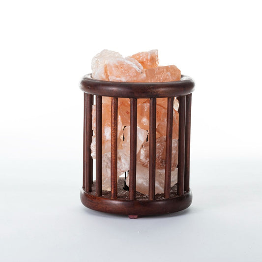 Wooden Basket Salt Rock Lamp