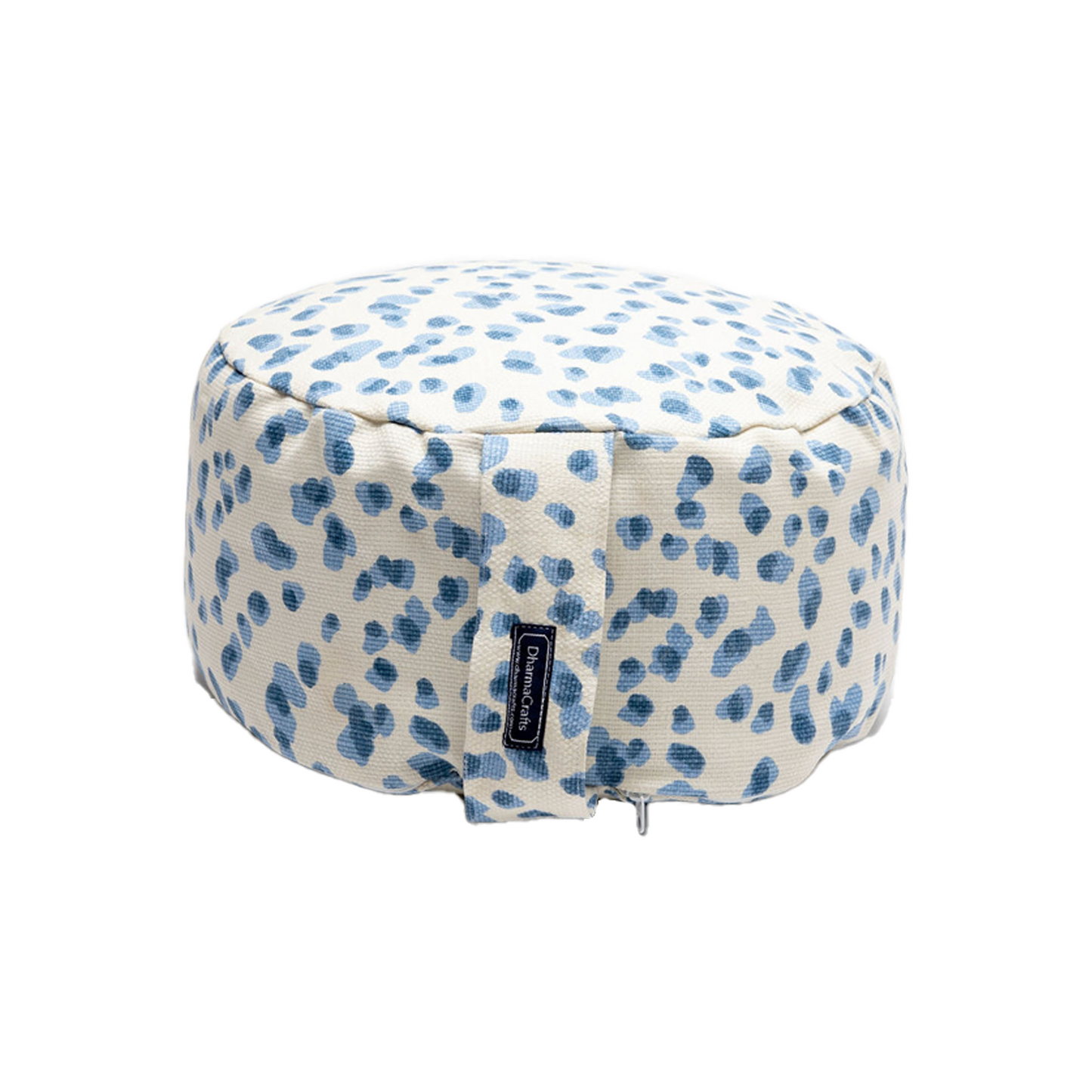 Polka Dot Hi-Zafu on white backdrop. Carrying handle with DharmaCrafts logo is centered.