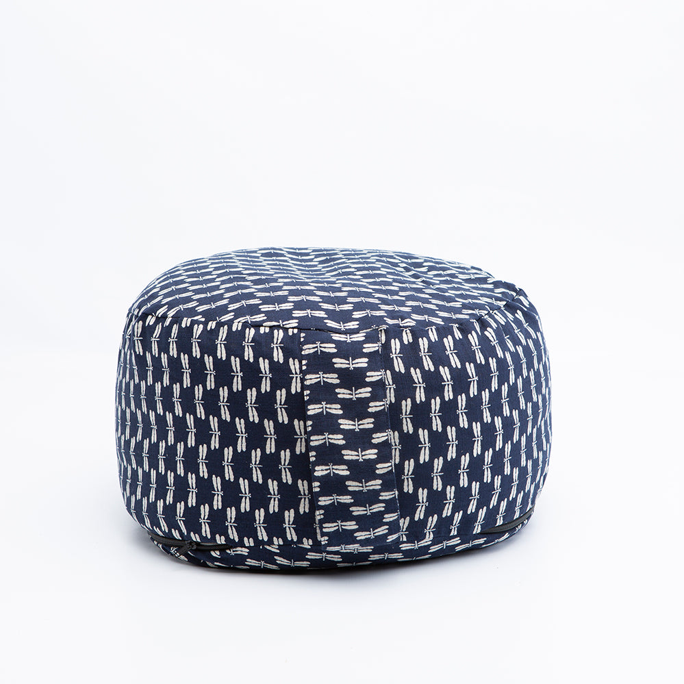 Navy Dragonfly Print Buckwheat Hull Zafu