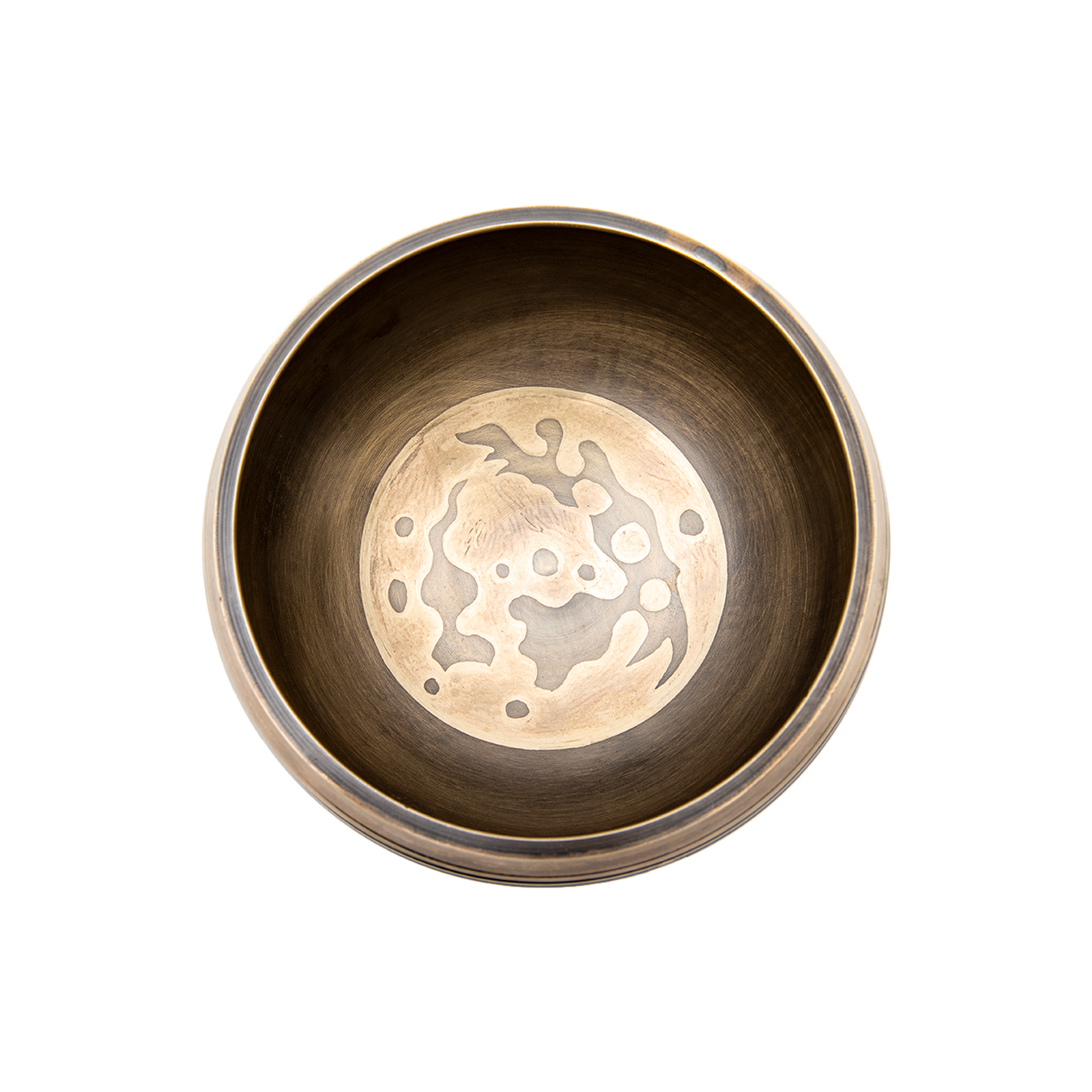 Inside view of just the Full Moon Singing Bowl on a white backdrop.