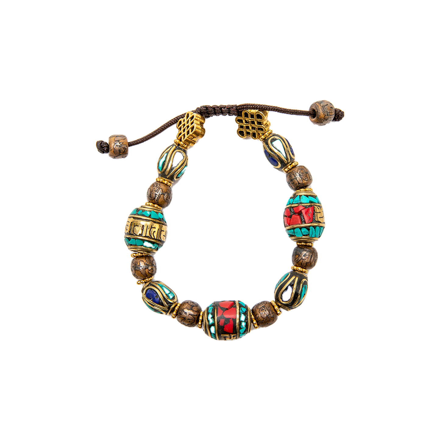 Prayer Wheel Bracelet on a solid white backdrop.