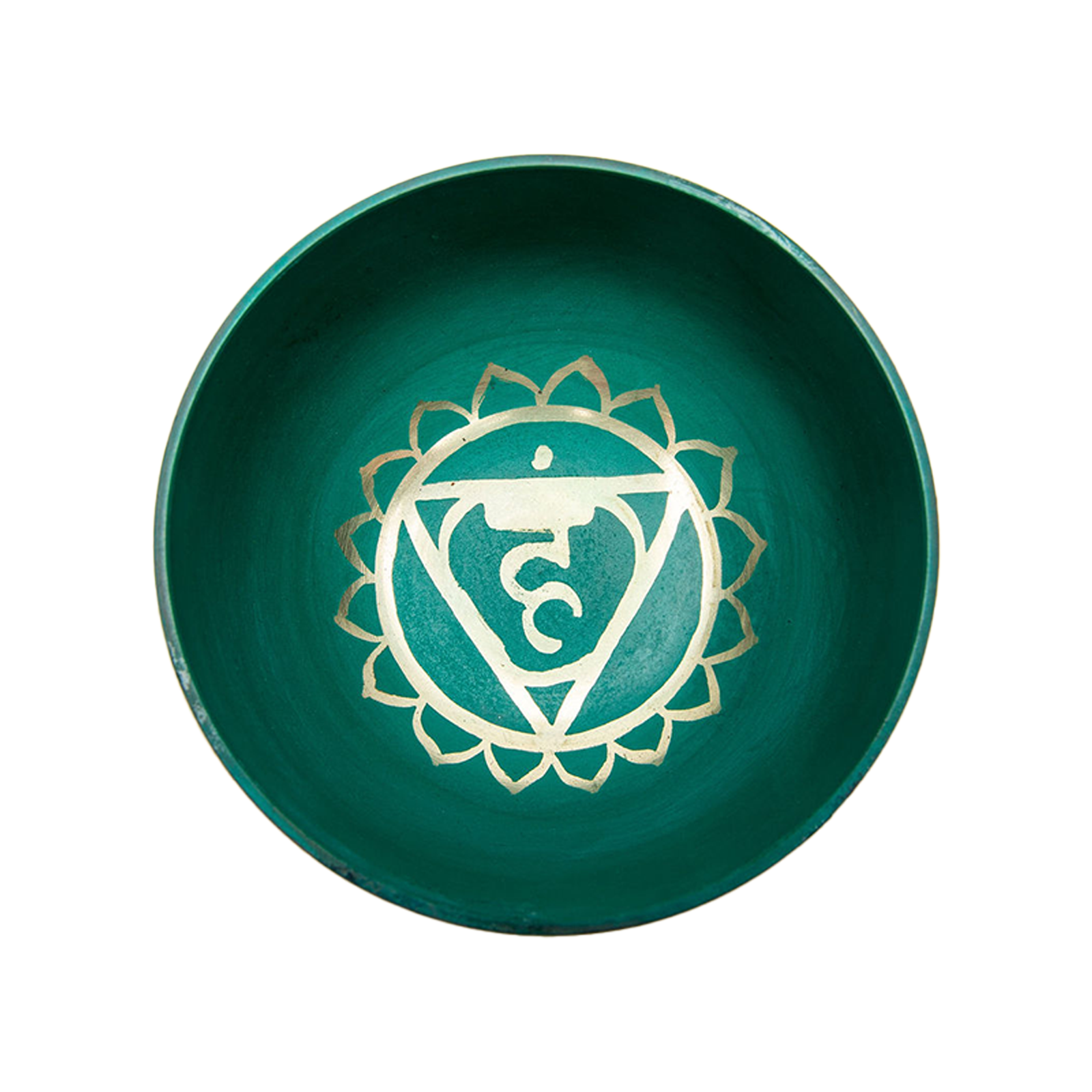 Inside view of the blue chakra (throat chakra) bowl on a white backdrop.