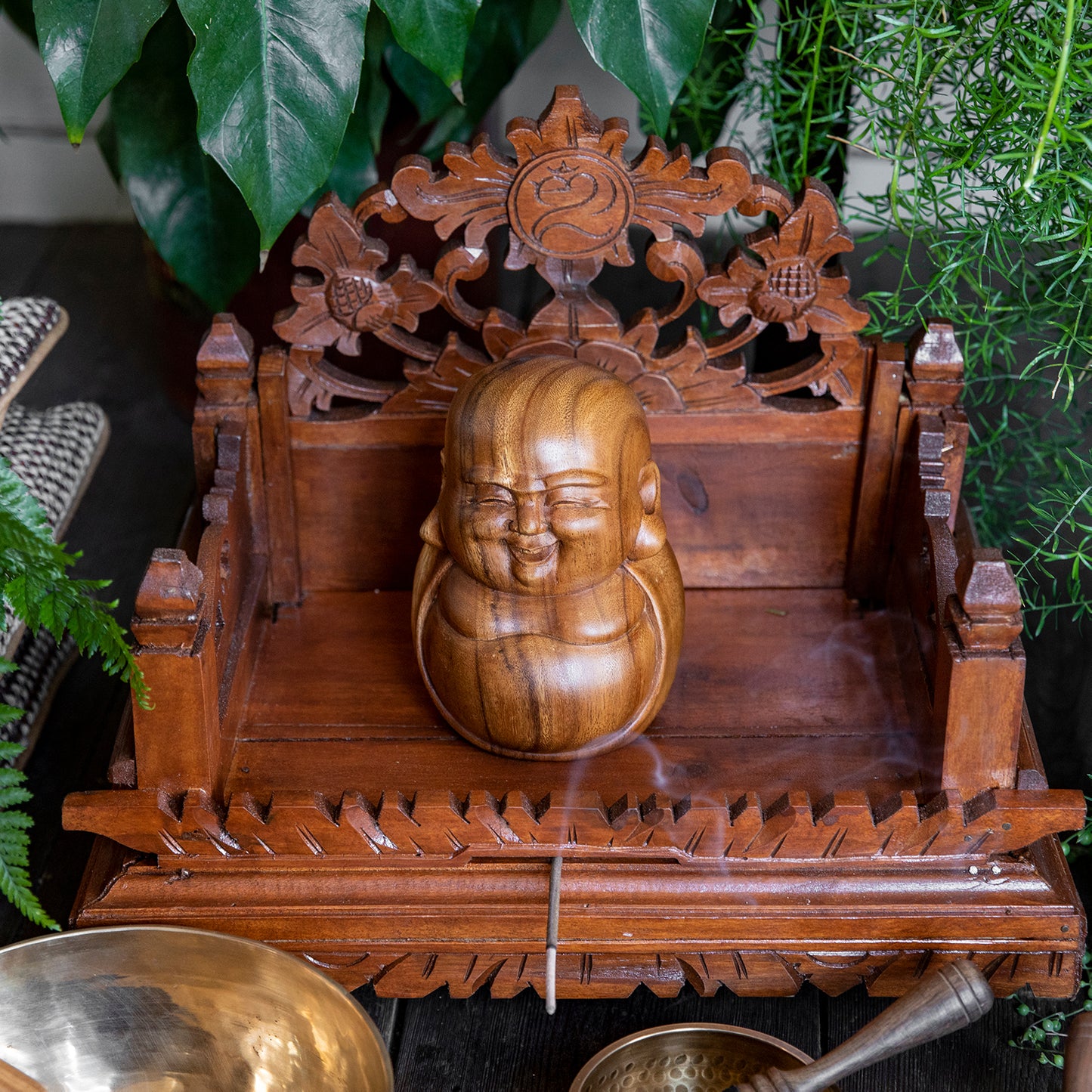 Wooden Laughing Buddha Statue