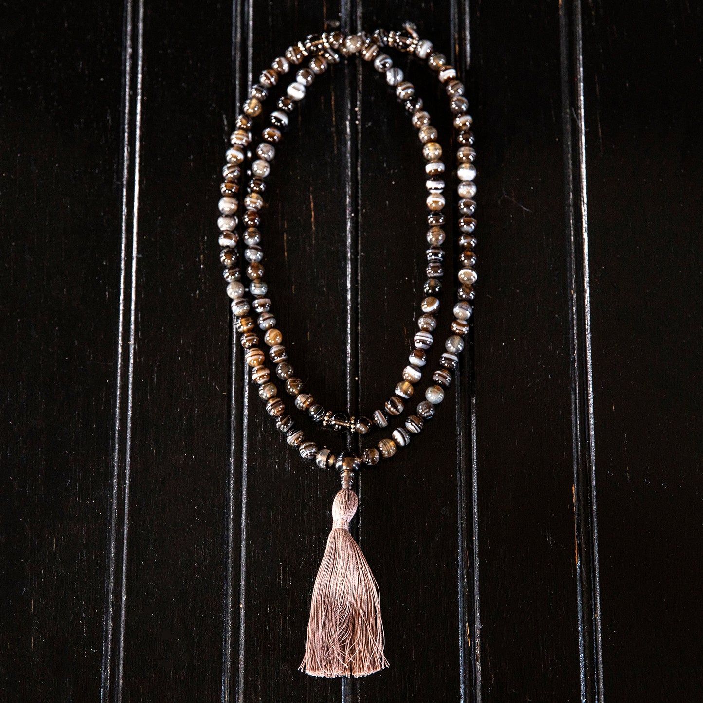 Sardonyx Banded Agate with Smokey Quartz Mala