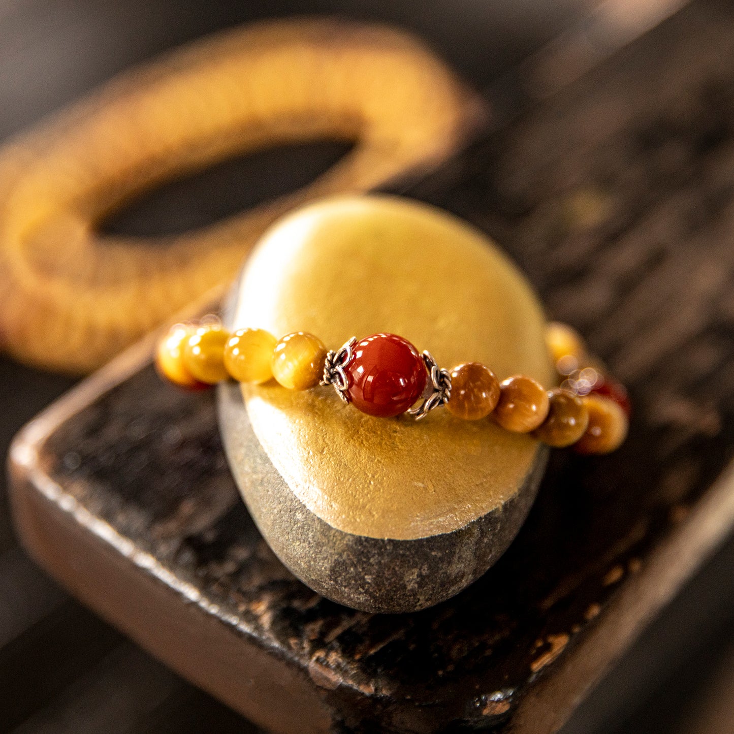 Stretchy Wrist Yellow Tiger Eye with Carnelian Mala