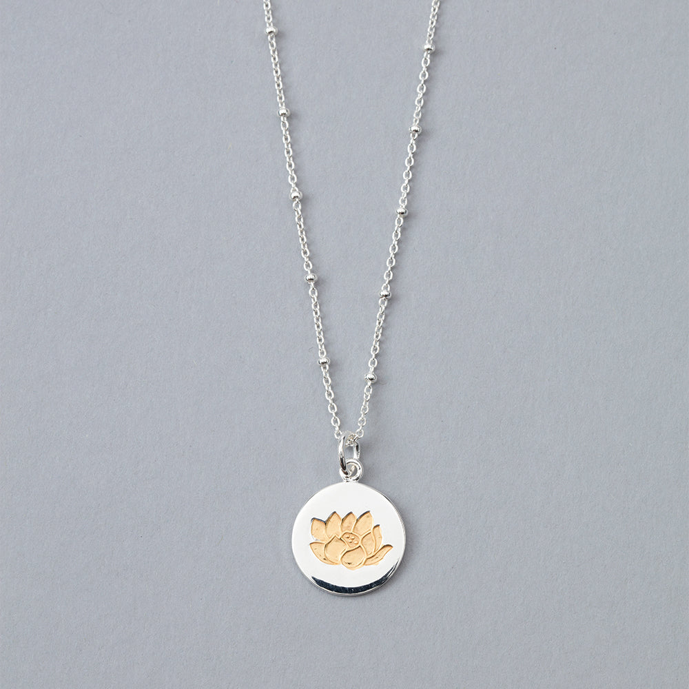 Silver and Yellow Lotus Flower Pendant Necklace