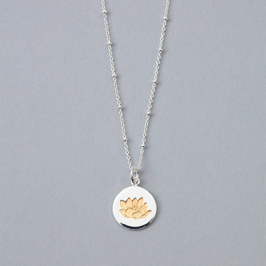 Silver and Yellow Lotus Flower Pendant Necklace