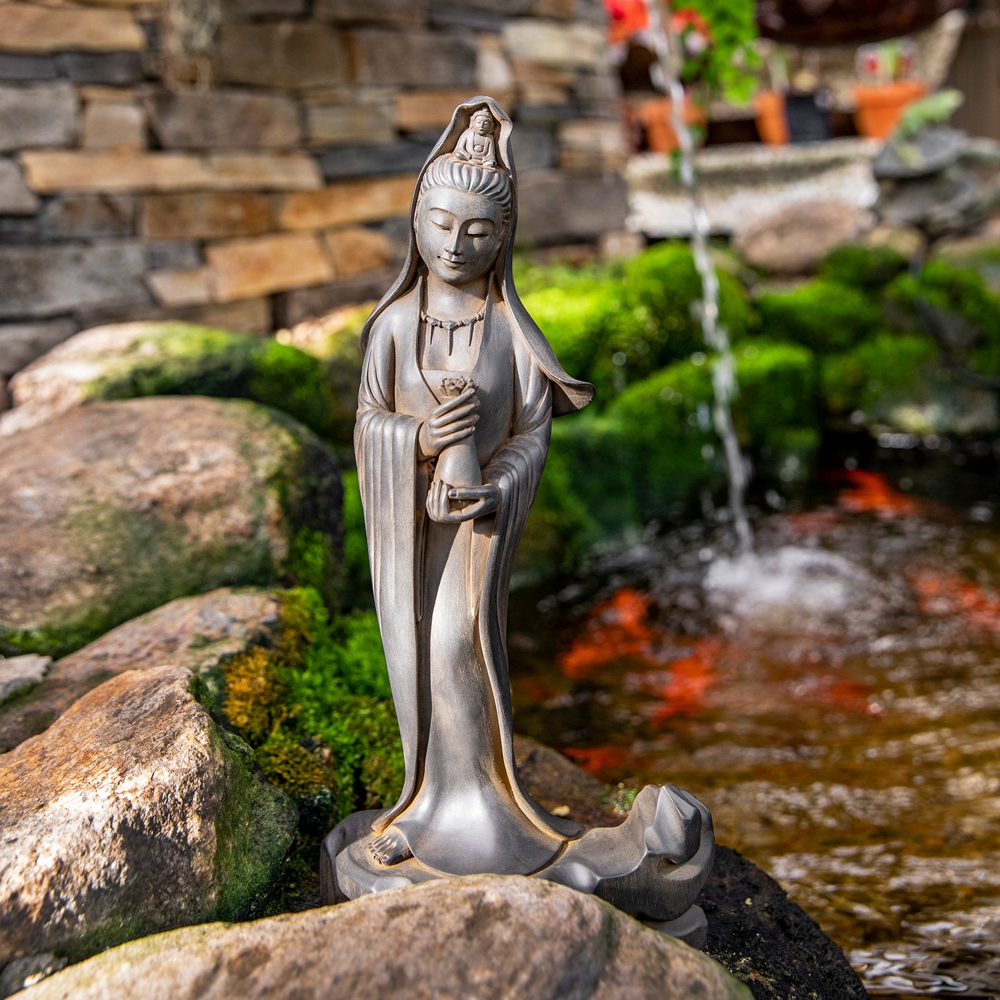 Kuan Yin with Vessel and Lotus Statue