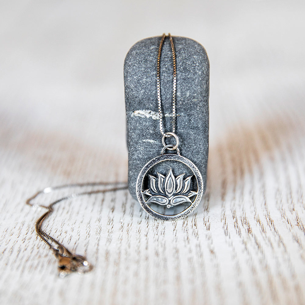 Silver Lotus Pendant Necklace