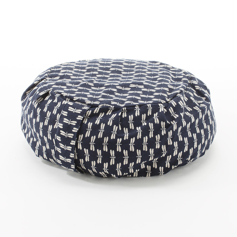 Dragonfly Print Buckwheat Hull Zafu, Navy