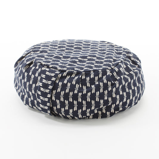 Dragonfly Print Buckwheat Hull Zafu, Navy