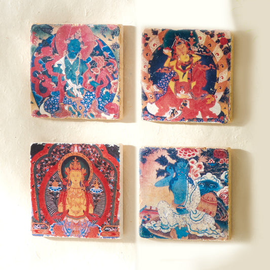Tibetan Buddhist Art Tiles, set of 4