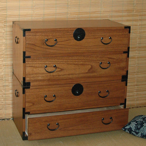 Two-Drawer Stackable Tansu, Teak Finish set of 2