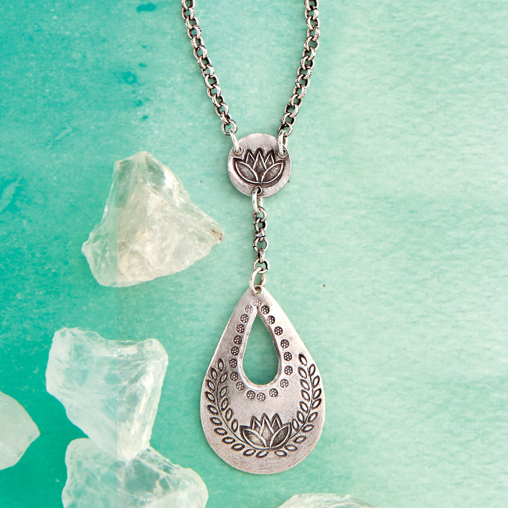 Double Lotus Tear Drop Necklace