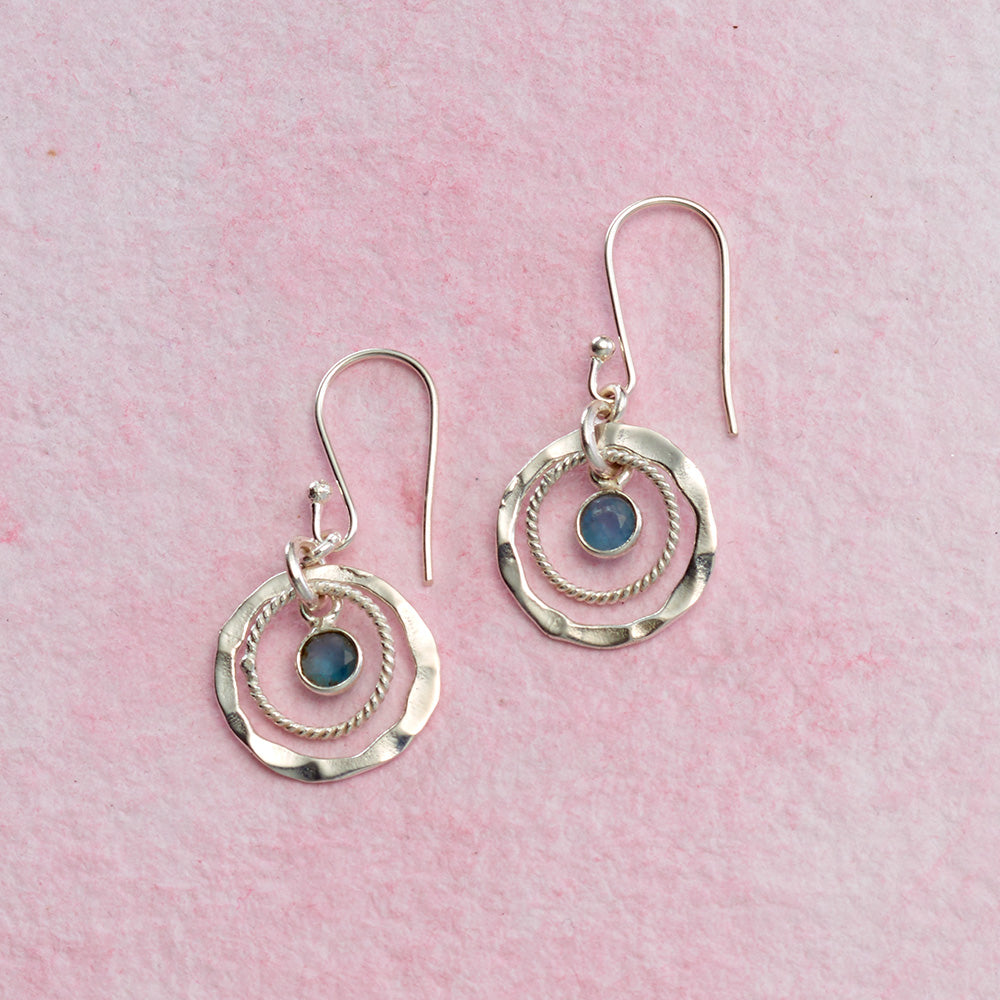 Hammered Sterling Silver and Apatite Earrings