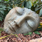 Concrete face sculpture on a natural ground with greenery