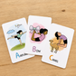 Educational alphabet cards with cartoon images.