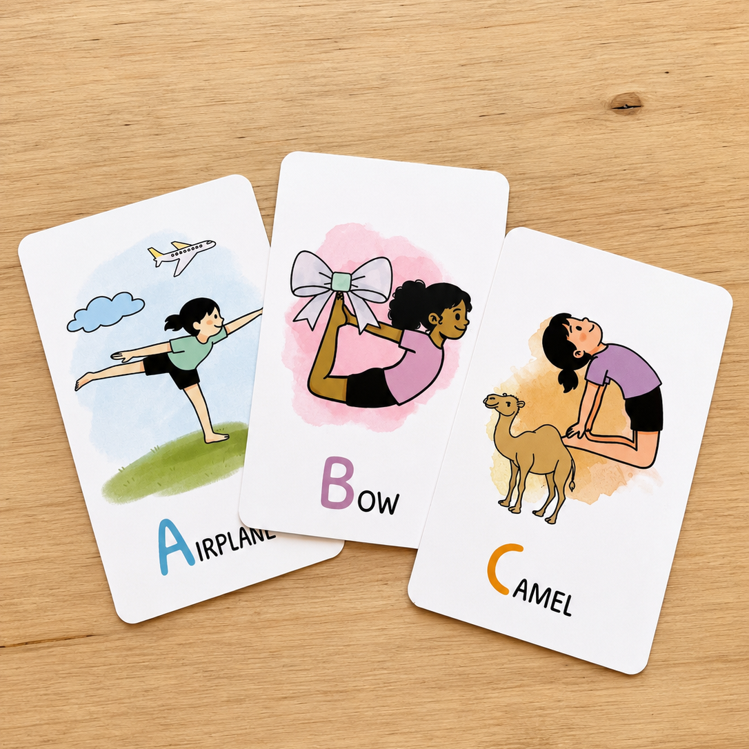 Educational alphabet cards with cartoon images.
