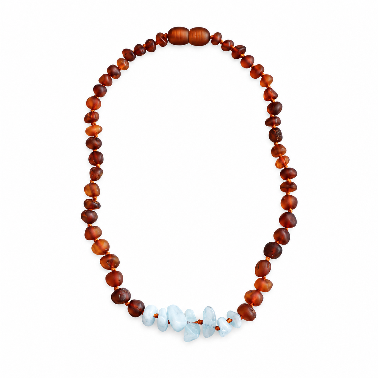 Raw Cognac Baltic Amber & Aquamarine Necklace