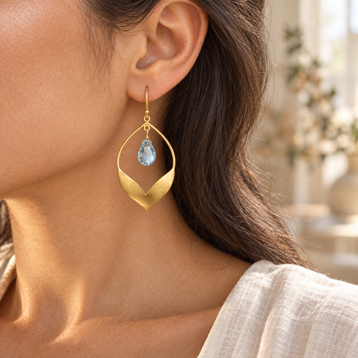 Blue Topaz Lotus Earrings