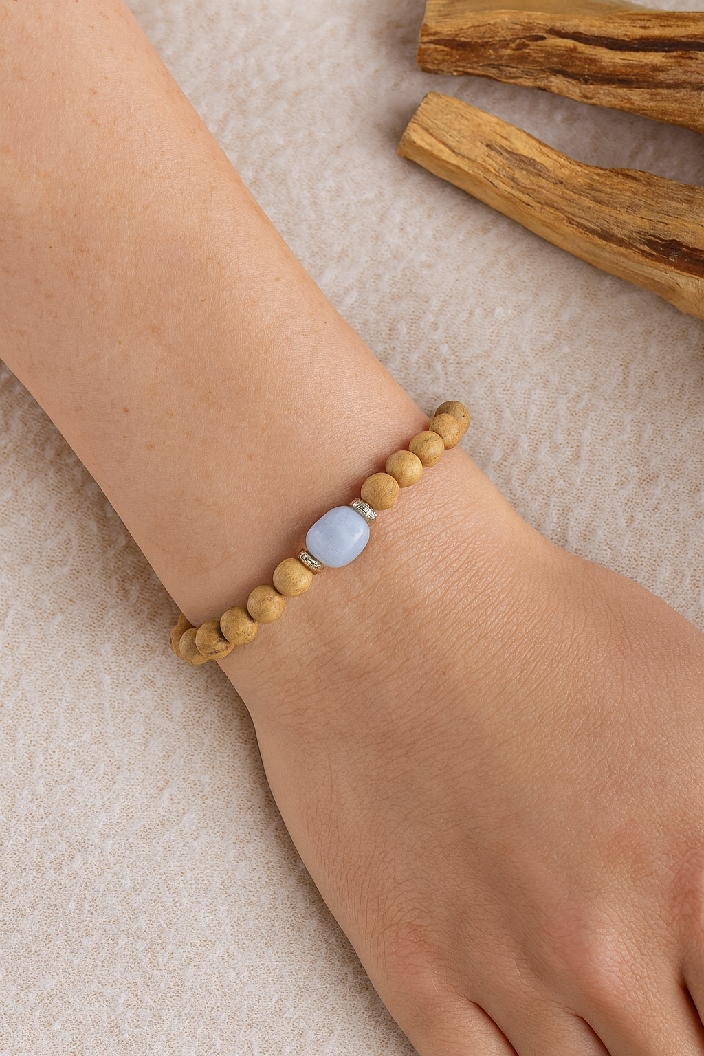 Blue Lace Agate and Palo Santo Bracelet